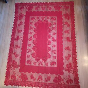 Red Lace Christmas Tablecloth 54"x 72" Rectangle w/ Christmas Theme Designs